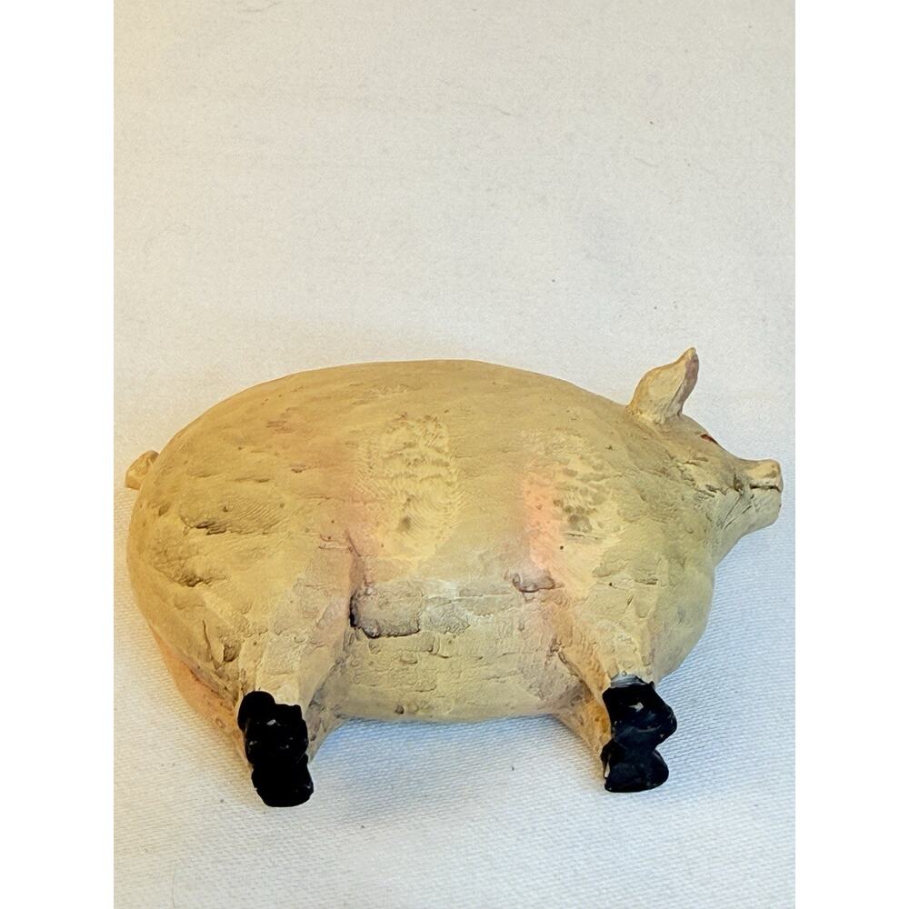 Primitive Folk Art Wooden Pig Figurine Farmhouse Country Decor - Picture 6 of 10